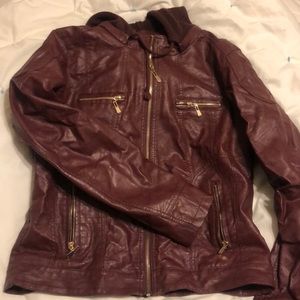 Faux leather hooded jacket